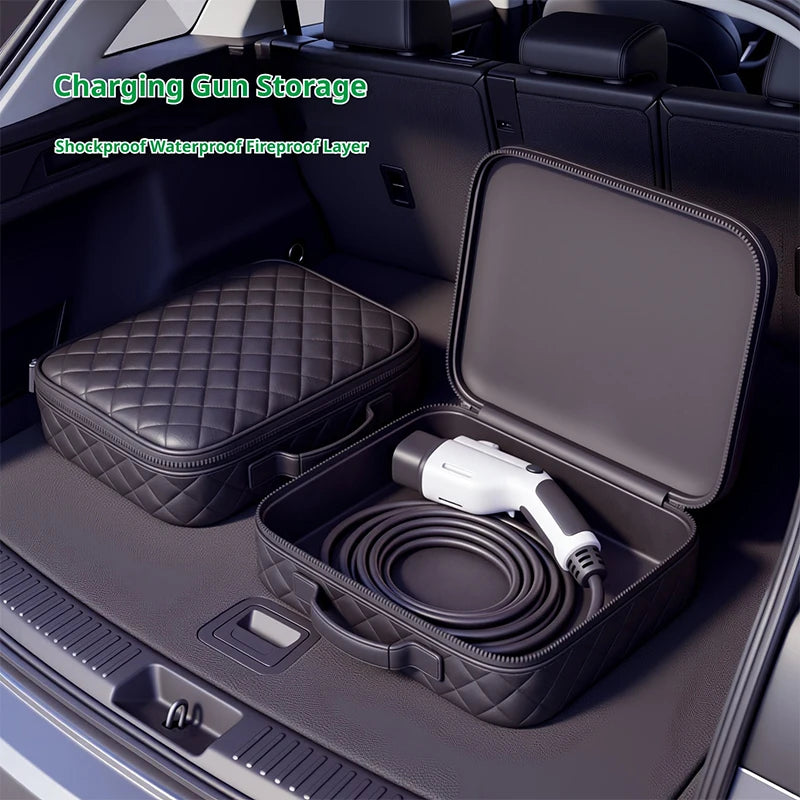 SEAMETAL Electric Car Charger Box Waterproof Car Rechargeable Gun Organizer Tool Storage Bag Handbag for Car Charging Cable Case