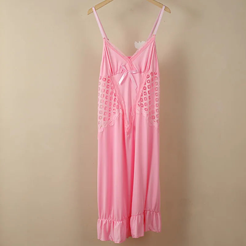 High-end Sexy Mesh Lace Nightdress Comfortable One Piece Pajamas Women's Thin Nightgowns Summer Ladies Sleepwear Home Dress