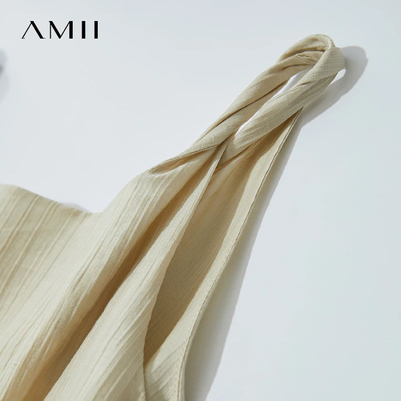 រ៉ូប Amii Minimalist សាមញ្ញ មានខ្យល់ចេញចូលបាន រលុង 2025 រដូវក្តៅ ថ្ងៃឈប់សម្រាក ដៃអាវរមួល ផ្នត់ រ៉ូបការិយាល័យ សម្រាប់នារី 12542173
