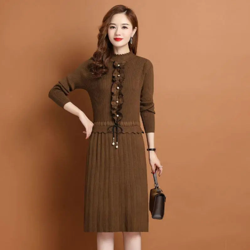 Elegant Long Sleeve Sweater For Woman Spring Autumn Woolen Dress Knitting Pullover Jumper Slim Women's Clothing Mother Knitwear