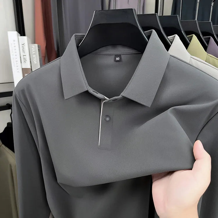 Men's Premium Polo Shirt – Soft Brushed Cotton Blend, Color-Blocked Placket, 4-Way Stretch, Anti-Pilling, No Iron