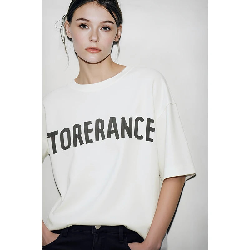 Amii Short Sleeve T-shirt 2026 Summer New Round Neck Letter Printted Cotton T-shirt Women's Loose Casual Tee Tops 12621088