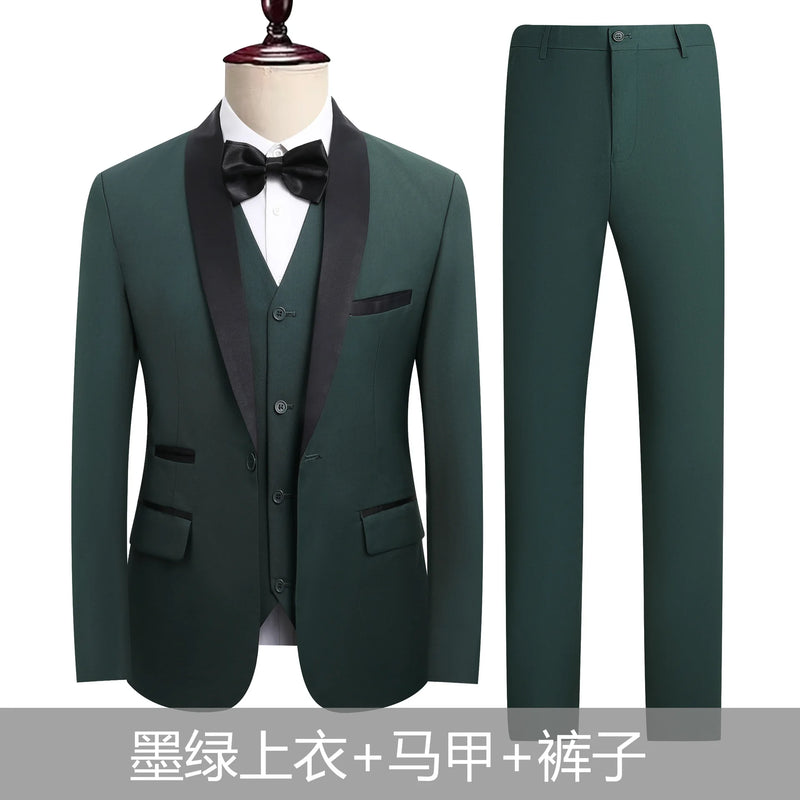 2026 New Men's Black Suit Three-Piece, Business Wedding Jacket with Vest and Pants, Asian Size M-6XL, Burgundy Gray White Sets.