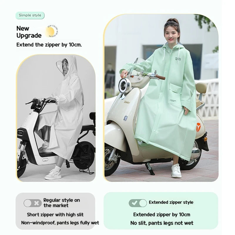 អាវភ្លៀង Poncho វែងពេញប្រវែងប្រឆាំងនឹងព្យុះភ្លៀងសម្រាប់មនុស្សពេញវ័យដែលពាក់ឡានអគ្គិសនី