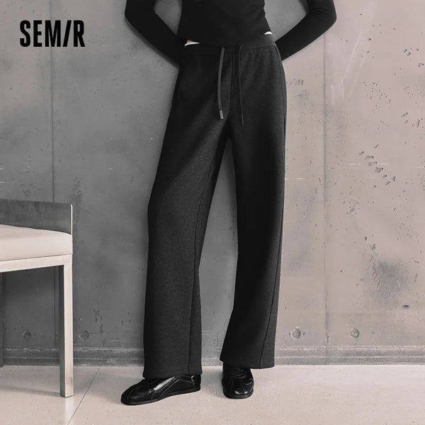 ខោ Semir សម្រាប់នារី ធ្វើពីក្រណាត់រោមចៀម ជើងធំ ចង្កេះយឺត រចនាបថប្រចាំថ្ងៃ ទន់រលោង រដូវរងា ឆ្នាំ២០២៦ ប្រវែងពេញ