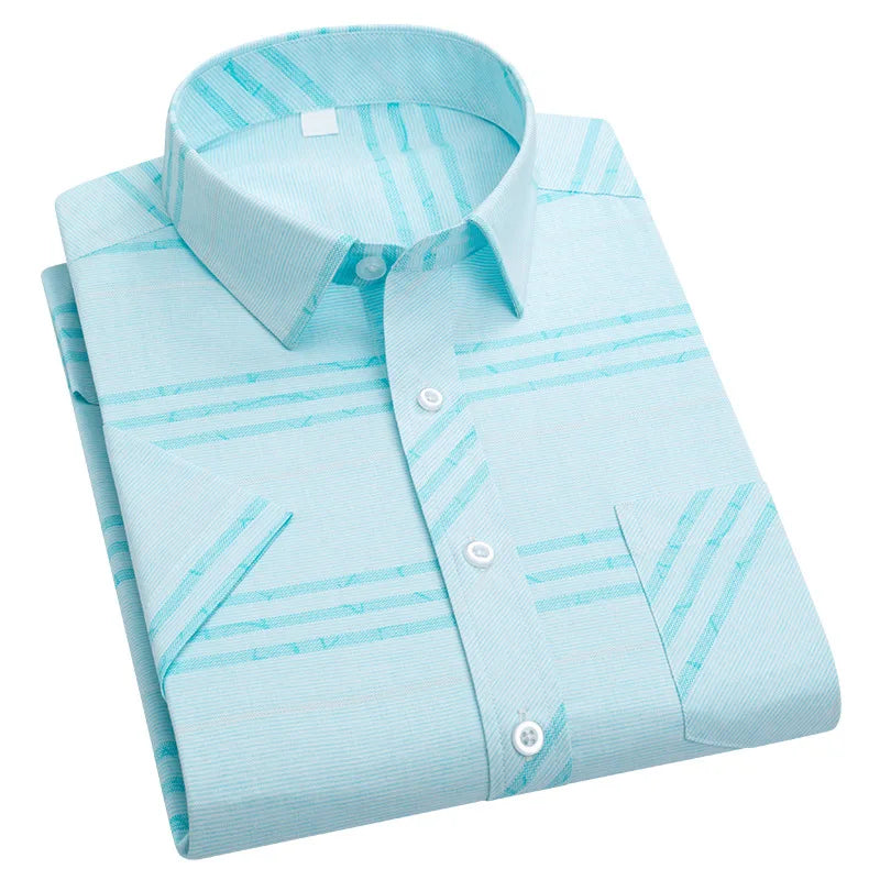 Men's Light Green Short-sleeve Printed Shirt; New Summer Style Purple Single-breasted Lapel Shirt; Asian Sizes,White, Blue, Red.