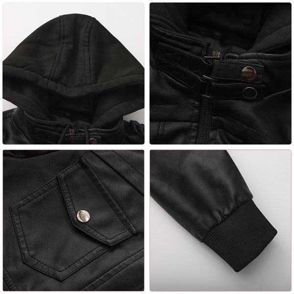 2027 New Women's Long-Sleeve Hooded Faux Leather Jacket—a Lightweight, Slim-fit PU Biker Coat for Spring/Fall.Black,Brown,Khaki.