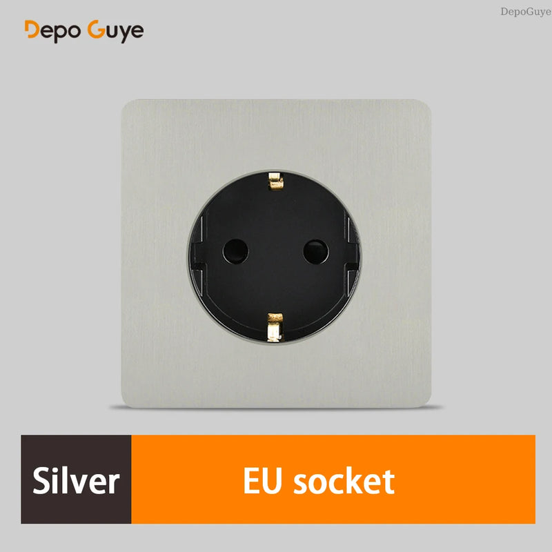 Retro EU French Standard Metal Double USB Wall Power Socket,Brushed Stainless Steel Antique Outlet with Type-c Usb Charing Port