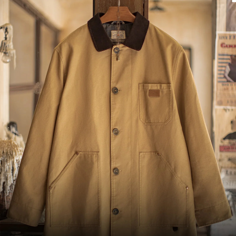 អាវធំ Maden របស់បុរស Vintage Michigan ពណ៌ Khaki ប្រវែងមធ្យម រចនាបថ Barn បែប Heavyweight Windbreak សម្រាប់ការធ្វើដំណើរទៅធ្វើការនៅនិទាឃរដូវ និងរដូវស្លឹកឈើជ្រុះ