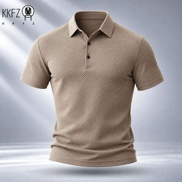 Mens Short Sleeve Polo Garment Fine Workmanship Breathable Soft Waffle Material Stretchy Design For Office Working Casual Wear