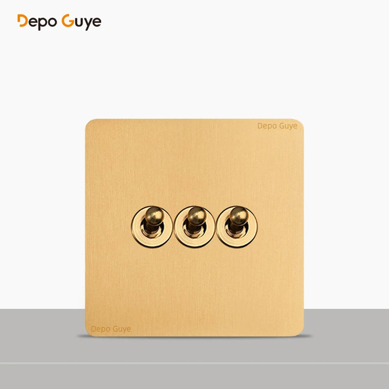 86 Type Retro Wall Momentary Reset Switch Brass Lever 1-4 Gang Bronzed Antique Switches Stainless Steel Panel For Home
