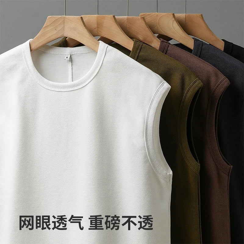 DUKEEN Pique Fabrics Sleeveless T-Shirt for Men Summer Breathable Basketball Sports Solid Color Vest Men's White Basic Tank