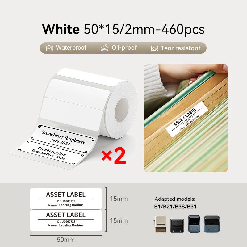 2 Rolls NIIMBOT B1 B21 B3S Thermal Label Clothing Price Food Self-adhesive Tag Waterproof Office Pocket Printer Label Paper
