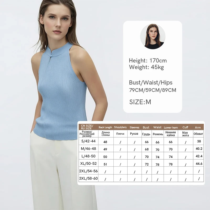 Amii Women Knit Top 2026 Summer New Chinese Style Halter Pullover Mandarin Collar Frog Button Sleeveless Slim Sweater 12622199