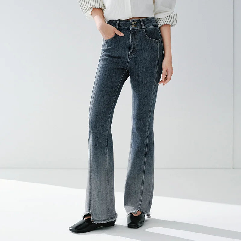 Semir Soft Jeans Women 2026 Spring Raw Hem Split Gradient Flare Leg Casual Fashion Comfortable Versatile Long Trousers