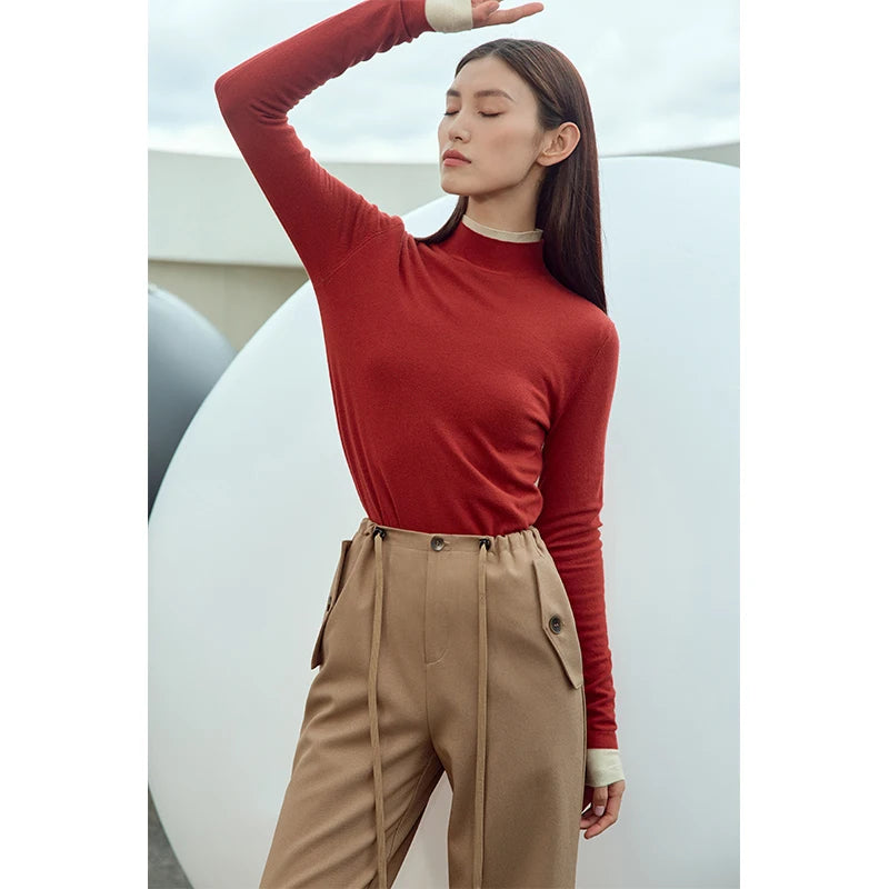 អាវយឺតប៉ាក់ AMII Minimalism សម្រាប់នារី ឆ្នាំ២០២៤ រដូវរងាថ្មី អាវយឺតកវែង ស្លីមសាមញ្ញ 12363002