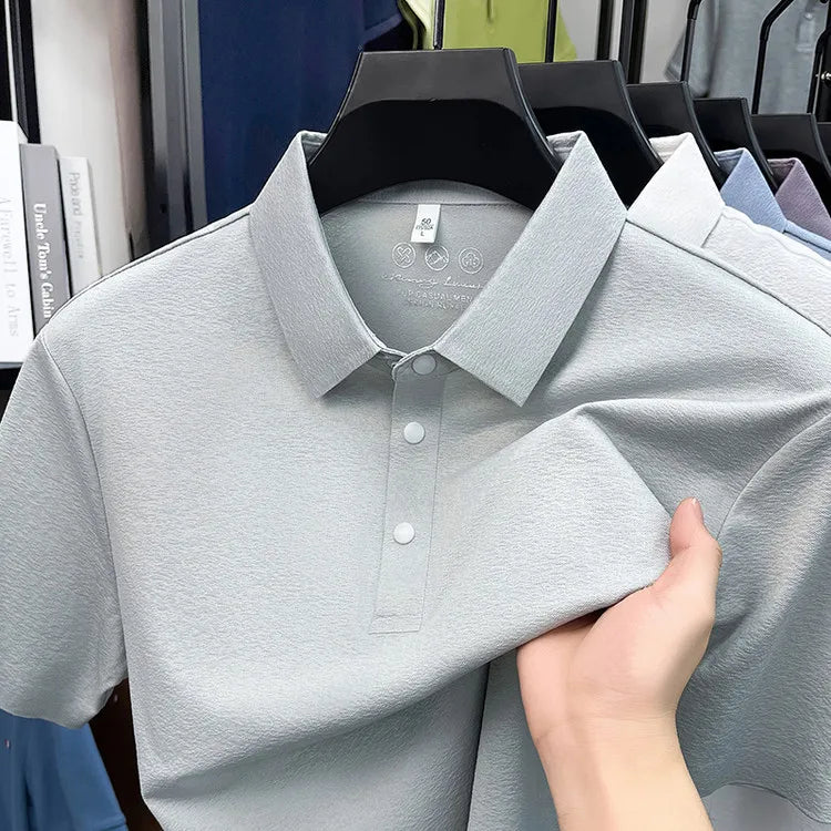 Men's Textured Polo Shirt Short Sleeve – Stretchy Blend, Soft Breathable, Multi-Color, Business Casual Summer Top