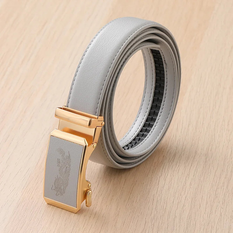 2026 New Width 3.0 Cm Gray Belt Women's Fashion Casual Automatic Buckle Belts Men Cow Head Pattern Cinturon Female Waistband