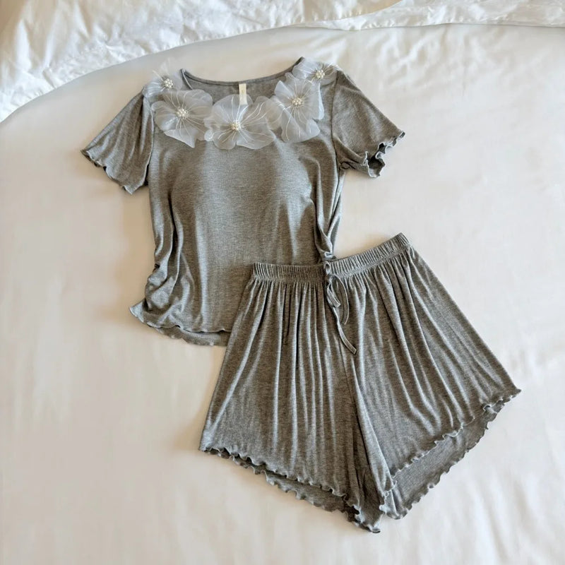 Summer Sleepwear Women's Pajama Elegant 2 Pieces Sleeping Home Suit 2026 New Short Sleeve Top Shorts Homewear Pijama Pyjamas