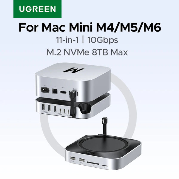UGREEN USB HUB Docking Station for Mac Mini M4/M5/M6 M.2 NVMe SSD 8TB Max 10Gbps USB-A&C Ports SD&TF 170MB/s USB Splitter Dock