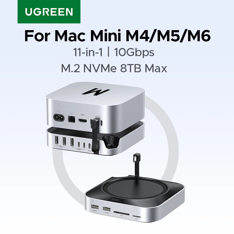 UGREEN USB HUB Docking Station for Mac Mini M4/M5/M6 M.2 NVMe SSD 8TB Max 10Gbps USB-A&C Ports SD&TF 170MB/s USB Splitter Dock