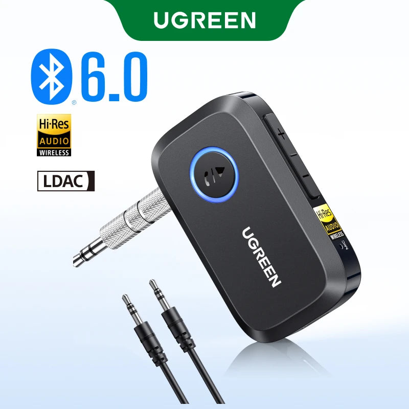 【RU special】UGREEN Bluetooth 6.0 with LDAC, Hi-Res Audio Adapter 3.5mm AUX for Speakers/Wired Speakers/Stereo