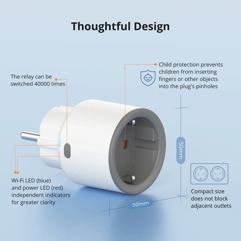 SONOFF S60 EU 16A IPlug Wi-Fi Smart Socket 1-5PCS Overload Protection Smart Scene Remote Control via EWeLink Alexa Google IFTTT