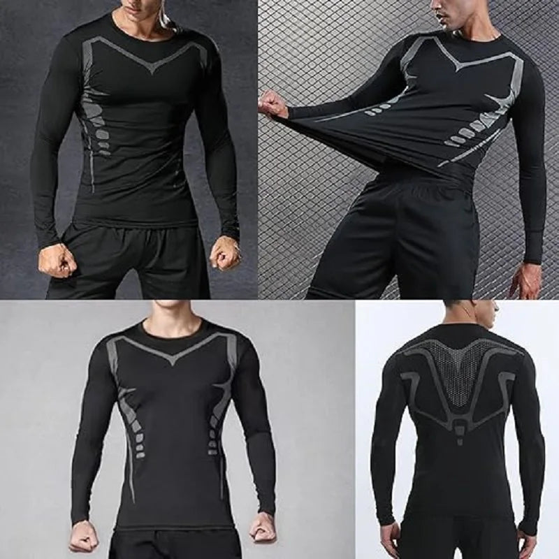 Men's Long Sleeve Compression T‑Shirt Quick Dry Moisture Wicking Fitness Tight Sport Top for Gym Running Jogging Training Sports