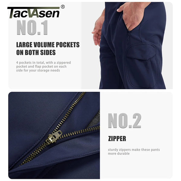 TACVASEN Winter Men's Soft-shell Work Pants Waterproof Fleece Lining Multiple Pockets Camping Hiking Outdoors Trousers
