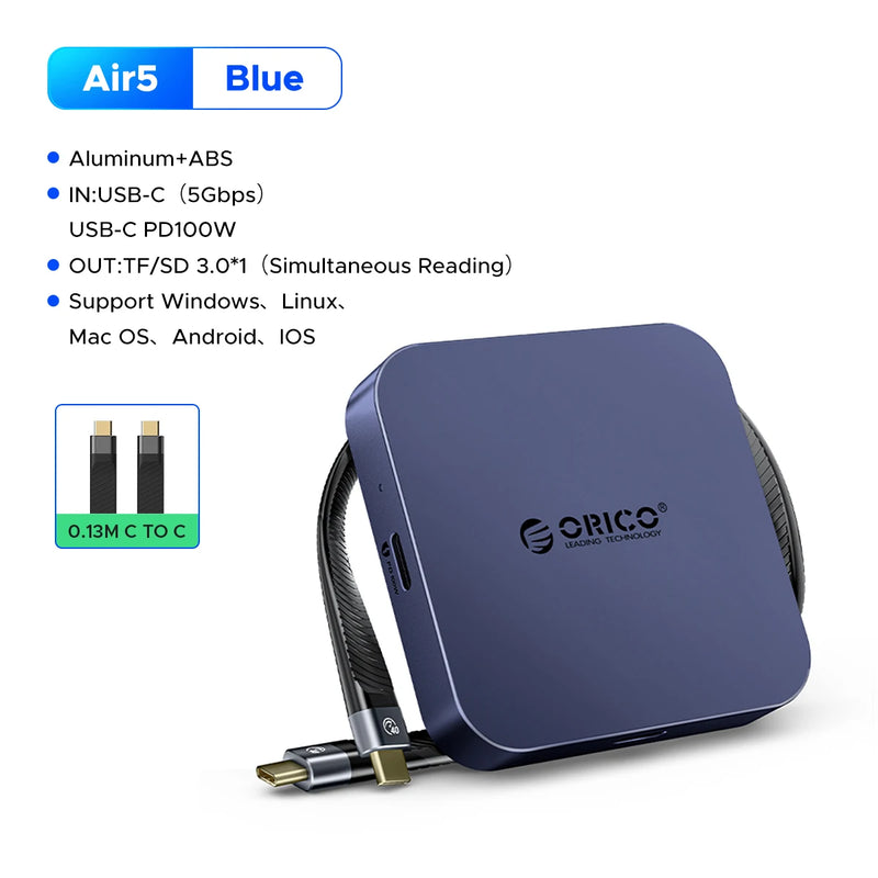 ORICO Magnetic USB C Hub SD/TF Card Reader for Magsafe Phone PC Docking Station PD100W SD TF Card Adapter For iPhone 17/16 Pro
