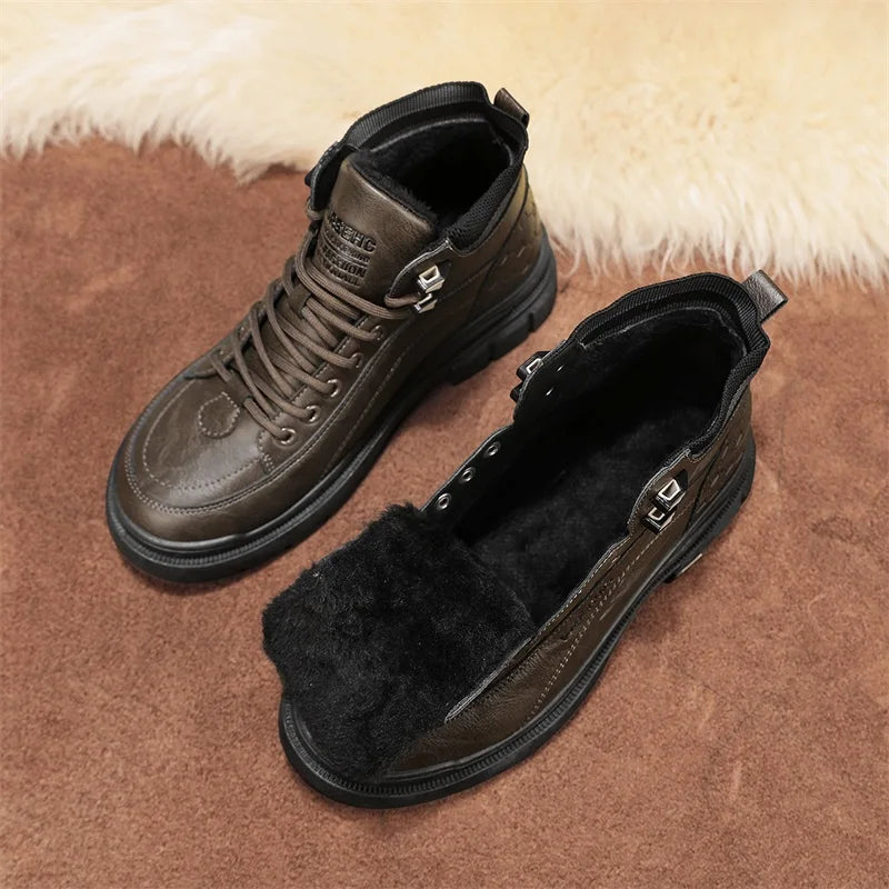 Men's boots autumn and winter casual boots non-slip outdoor boots warm plush youth cotton boots tooling boots men's cotton shoes