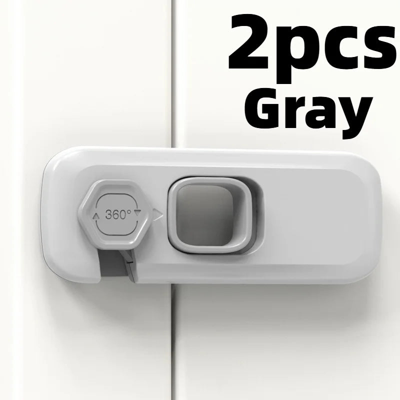 2Pcs child Safety Lock 360° Rotatable Cabinet Fridge Lock, Strong No-Trace Adhesive, No Drilling Childproof Anti-Opening Lock