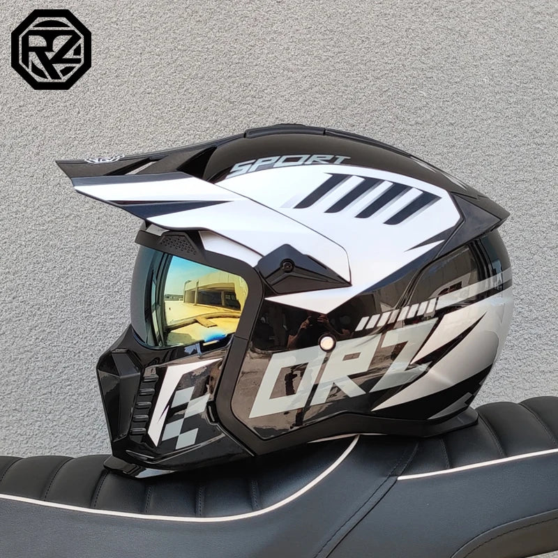 ORZ modular multifunctional combination motorcycle helmet Black Warrior retro style full face helmet DOT personalized helmet