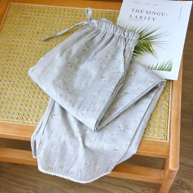 Cotton Women’s Pajama Pants Sleepwear Home Pants Thin Bottoms Spring Summer Casual Floral Printed Homewear Pants Sleeping Wear