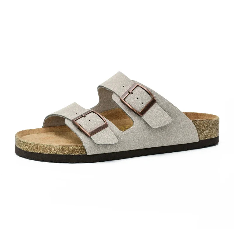 Plus Size 49 50 51 Men Women Cork Footbed Slide Sandals Double Adjustable Two Straps Buckle Flat Casual Summer Slip on Sandals