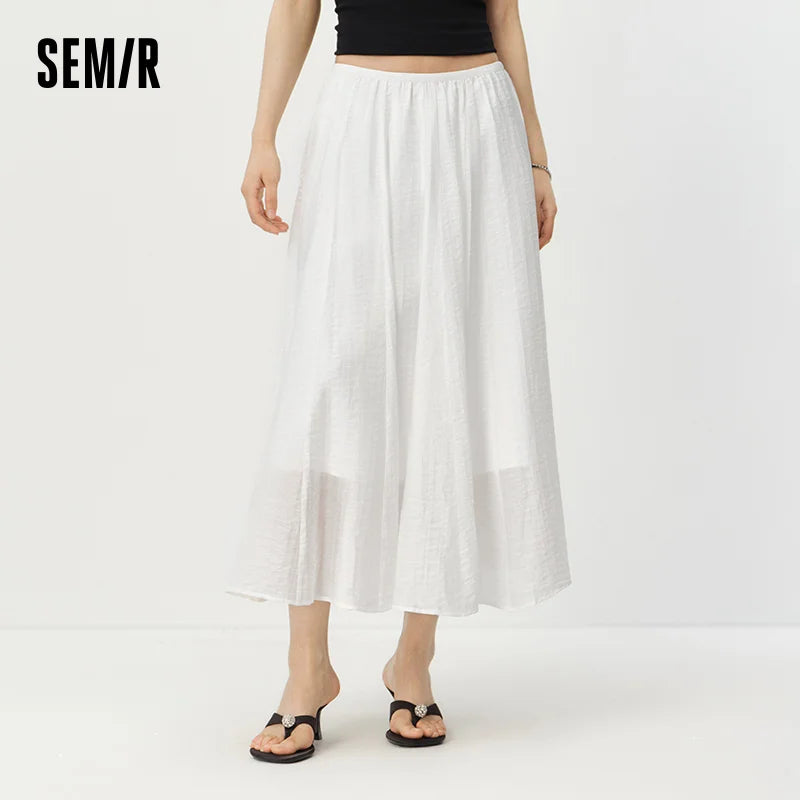 Semir Women Skirt HighWaist Texture White A Line Long Skirt 2026 Summer Elegant Casual