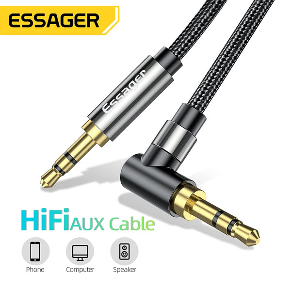 ខ្សែ Essager AUX 3.5mm Jack Audio Cable សម្រាប់ខ្សែឧបករណ៍បំពងសម្លេង កាសស្តាប់ត្រចៀក 3.5 mm Jack Hifi Aux Adapter Cord សម្រាប់កុំព្យូទ័រយួរដៃ Xiaomi Mi