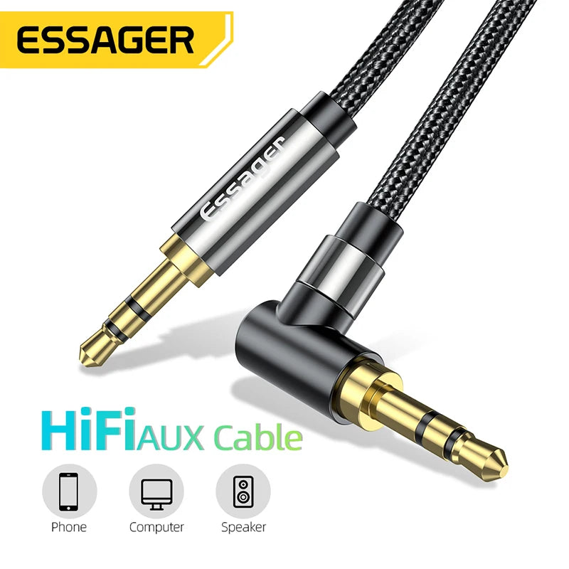 ខ្សែ Essager AUX 3.5mm Jack Audio Cable សម្រាប់ខ្សែឧបករណ៍បំពងសម្លេង កាសស្តាប់ត្រចៀក 3.5 mm Jack Hifi Aux Adapter Cord សម្រាប់កុំព្យូទ័រយួរដៃ Xiaomi Mi