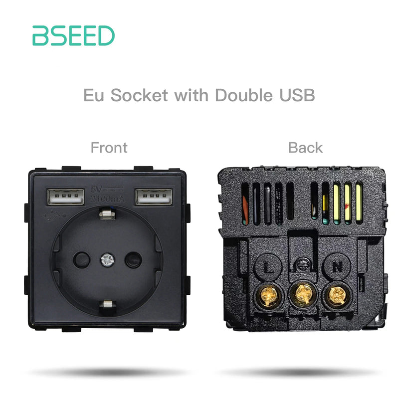BSEED 1/2/3Gang Matter Touch Switch Module Smart Light Switch Part Tuya Smart Life APP EU Socket Outlets Glass Panel Combination