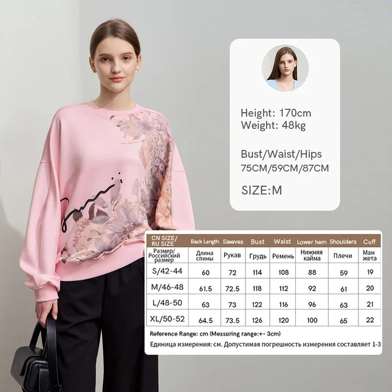 Amii Minimalist Crew Neck Floral Letter Print Pullovers 2026 Oversized Sweater Women Autumn New Casual Loose Trend Top 12541032