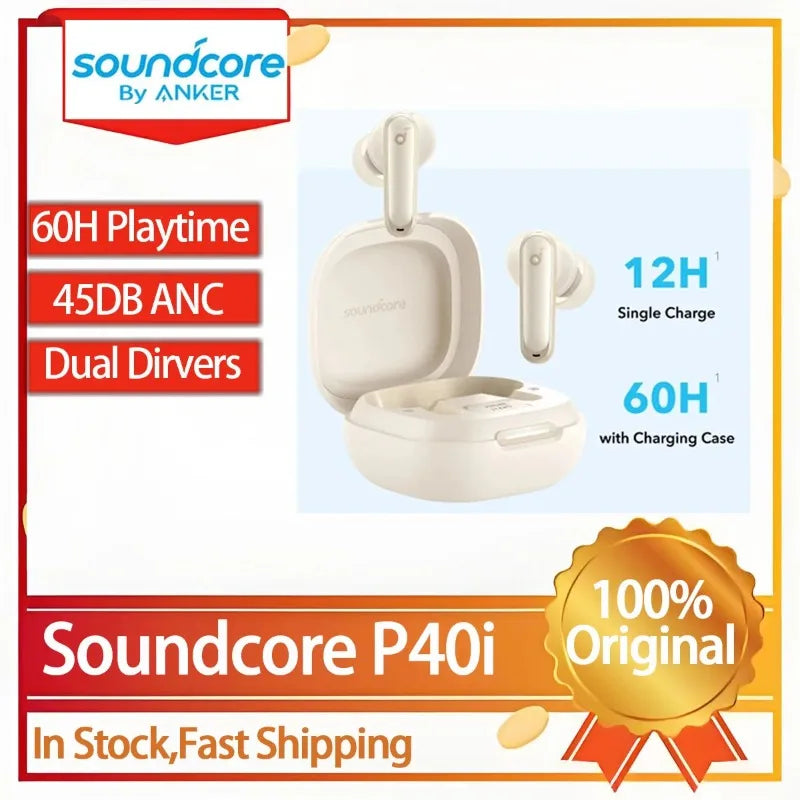 កាសស្តាប់ត្រចៀក Soundcore P40i ឥតខ្សែប៊្លូធូសដើម ដែលអាចកាត់បន្ថយសំឡេងរំខាន ជាមួយនឹងការរចនាក្នុងត្រចៀក និងអាយុកាលថ្មយូរជាងមុន