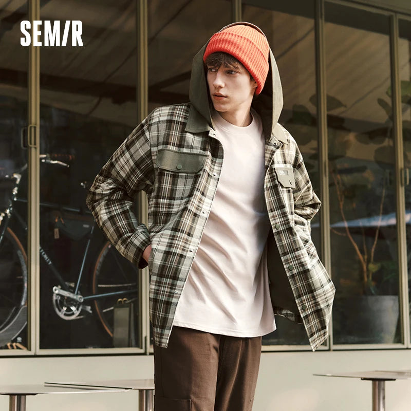 Semir Men Jacket Plaid 2026 Detachable Hooded Outdoor Urban Casual Everyday Style Soft Comfortable Daily Wear Trendy