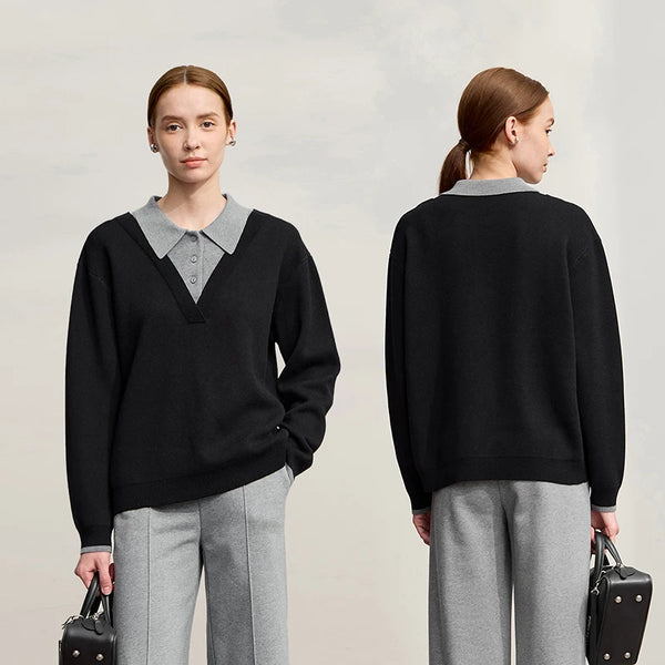 AMII Casual Women's Sweater 2026 Winter New Loose Elastic Knitting Top Female Wool Versatile V-neck Sweater For Woman 12544086