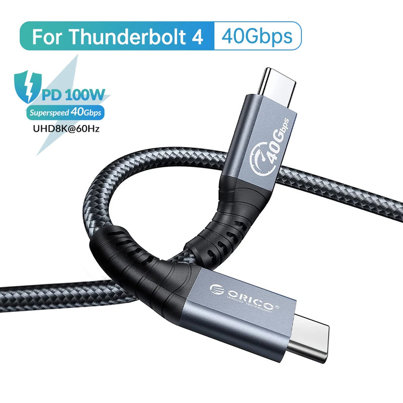 ORICO Thunderbolt 4 Compatible Cable 2M HD Video 8K60Hz USB C PD100W Fast Charge USB4 40Gbps Data Transfer for iPhone15 PSSD PS5