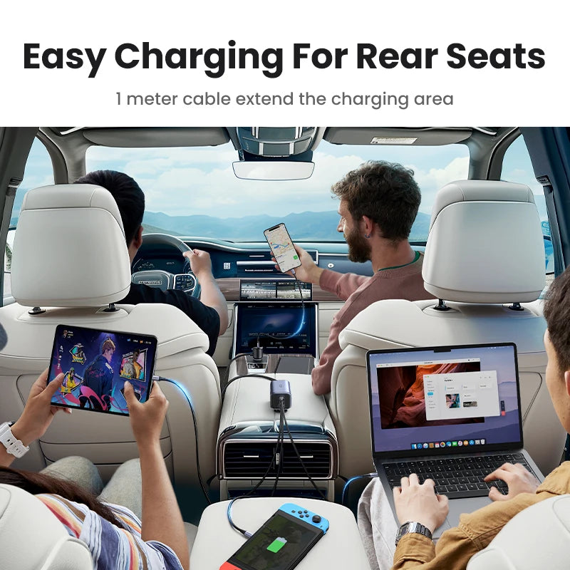 UGREEN Car Charger 150W Fast Charge Extender 4 USB Devices GaN Charger for iPhone 18 17 16 15 USB C Charger for iPad Notebook