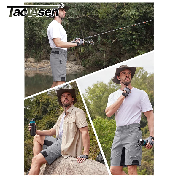 TACVASEN Quick Dry Cargo Shorts Mens Lightweight Work Cargo Shorts Multi Pockets Waterproof Outdoor Hiking Fishing Shorts Male