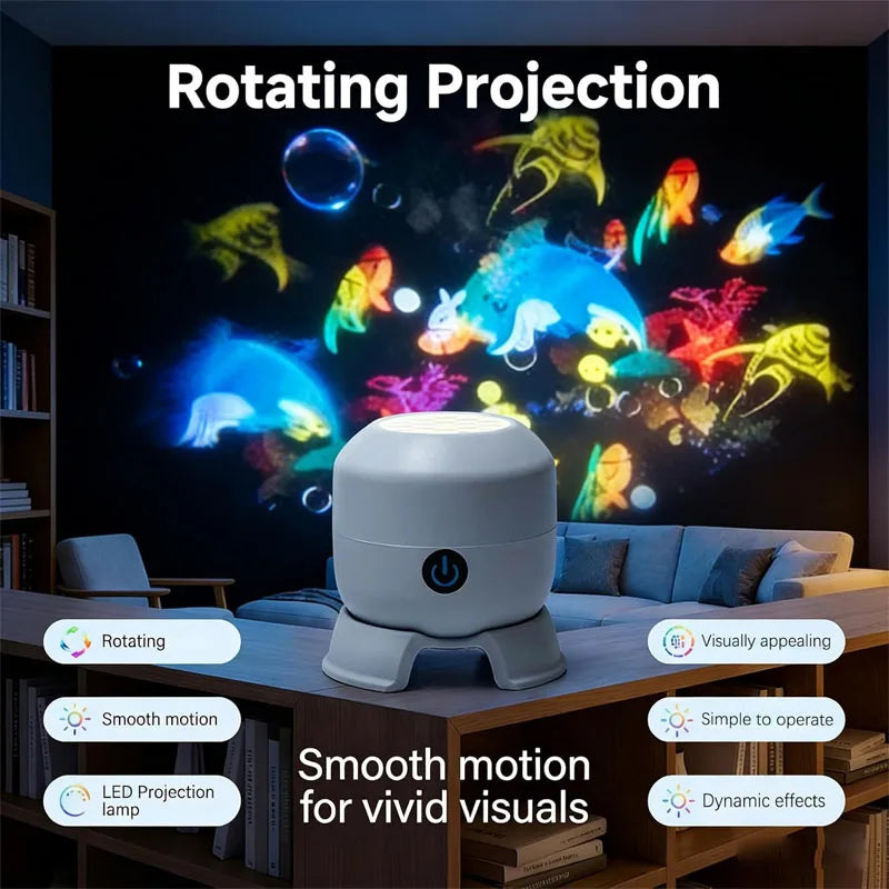 360° Rotating LED Starry Ocean Projection Night Light Dynamic Projector USB Rechargeable Adjustable Ambient Light Decor Lamp