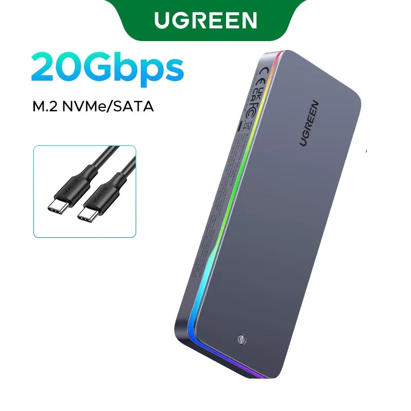 UGREEN 20Gbps M2 SSD Case M.2 NVMe SATA SSD Enclosure Adapter USB 3.2 Gen2 External Enclosure Supports M and B&M Keys