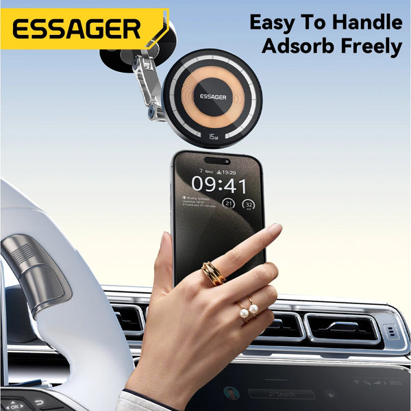 ឆ្នាំងសាកឥតខ្សែ Essager ជើងទ្រទូរស័ព្ទក្នុងឡាន សាកថ្មលឿន 15W ងាយស្រួលដាក់តាមខ្លួន សម្រាប់ iPhone 15 14 13 Pro Max