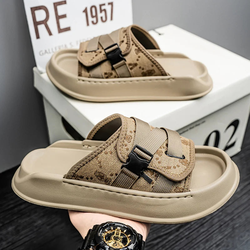 Men's thick sole casual slippers summer soft-sole non-slip outdoor walking beach shoes fashion youth breathable sports slippers